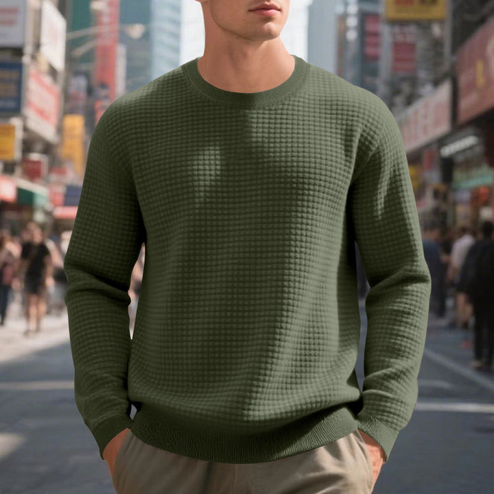 Herren nan strukturierter Strickpullover mit Waffelstruktur und Rundhalsausschnitt Drune