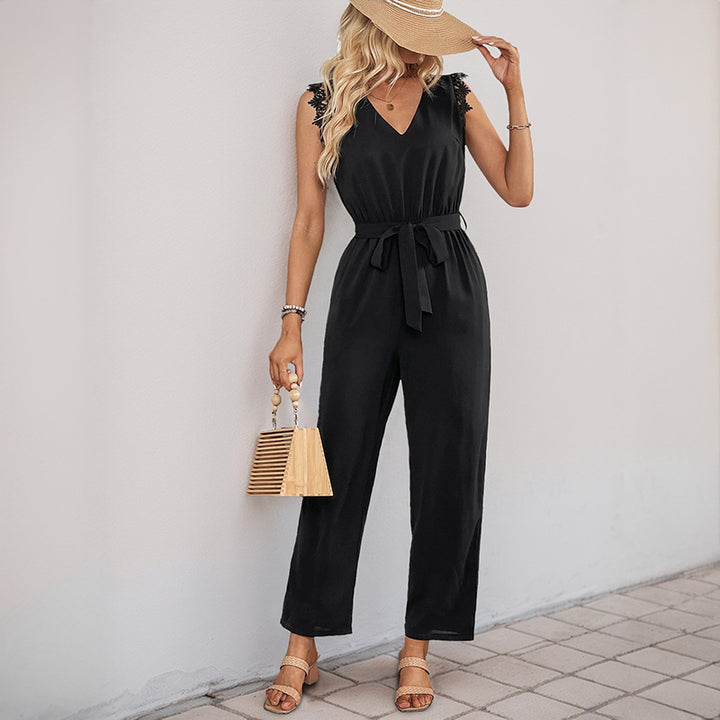Damen Eleganter Jumpsuit mit Spitzendetails Drune