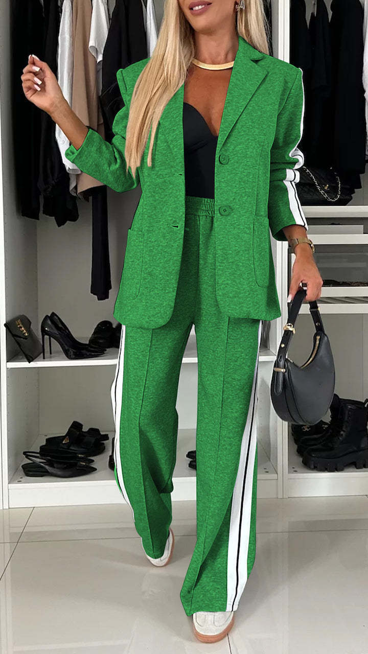 Drune | Satz Bequeme Passform Blazer mit Revers Hose mit Seitenstreifen