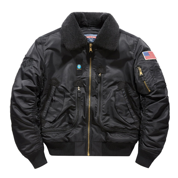 Herren -isolierte Aviator-Bomberjacke mit Sherpa-Kragen und Multifunktions-Taschen Drune