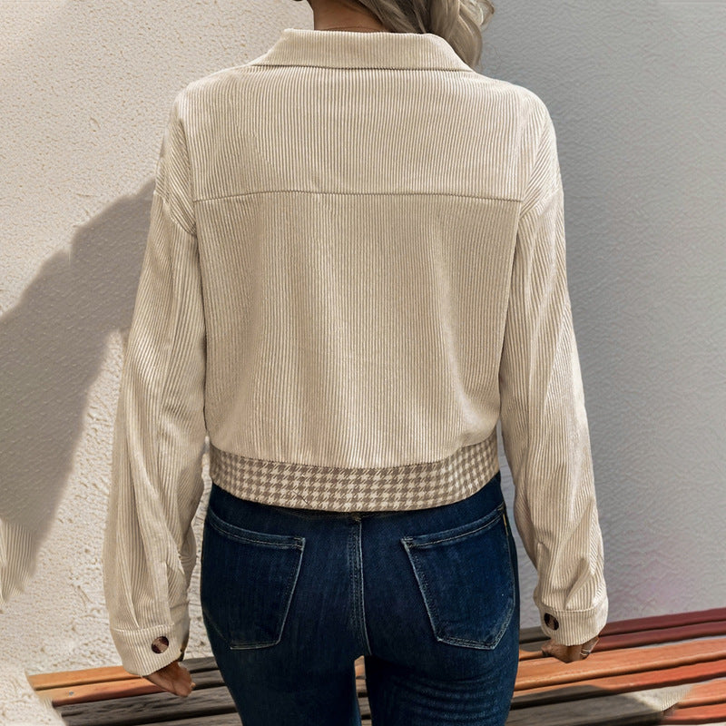 Damen Modische Karierten Cordjacke Drune