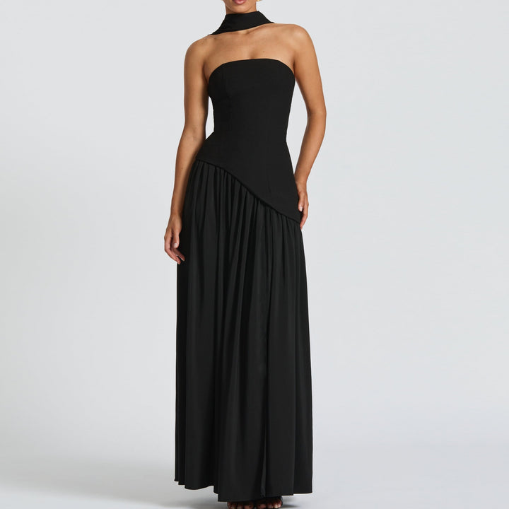 Damen Maxi-Kleid mit elegantem schulterfreiem Design und asymmetrischem Schnitt Drune