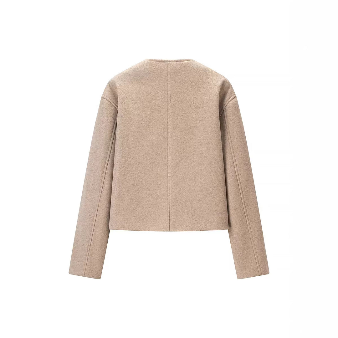 Damen Kurz geschnittene Wollmix-Boxy-Jacke mit asymmetrischer Knopfleiste Drune
