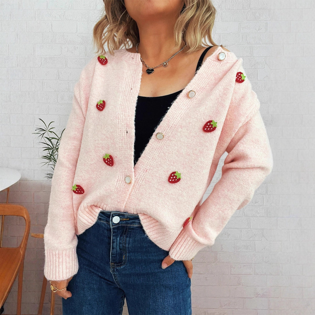 Damen Strickjacke mit fröhlichem Erdbeerdesign Drune