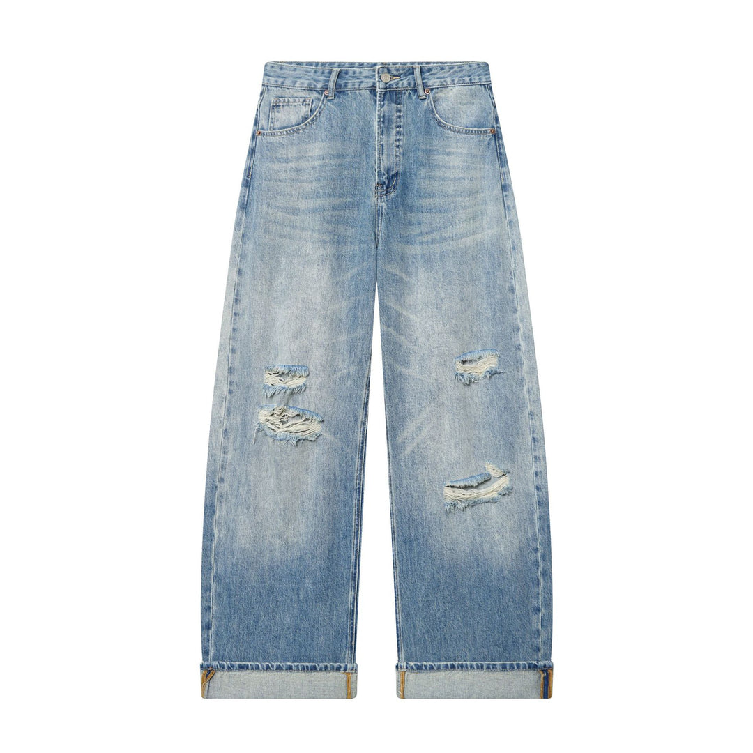 Damen nan weite Destroyed Jeans mit hoher Leibhöhe und umgeschlagener Saum Drune