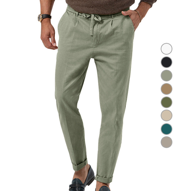 Herren Tapered Leinen-Baumwoll-Hose mit Elastikbund, Tunnelzug und Bündchen Drune