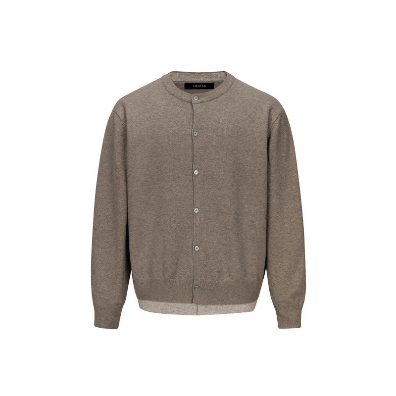 Herren Feinstrick-Cardigan mit zweilagiger Optik, Rundhalsausschnitt und durchgehender Knopfleiste Drune