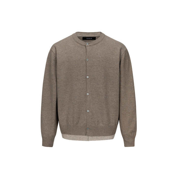 Herren Feinstrick-Cardigan mit zweilagiger Optik, Rundhalsausschnitt und durchgehender Knopfleiste Drune
