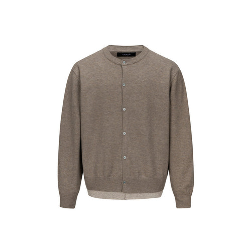 Herren Feinstrick-Cardigan mit zweilagiger Optik, Rundhalsausschnitt und durchgehender Knopfleiste Drune