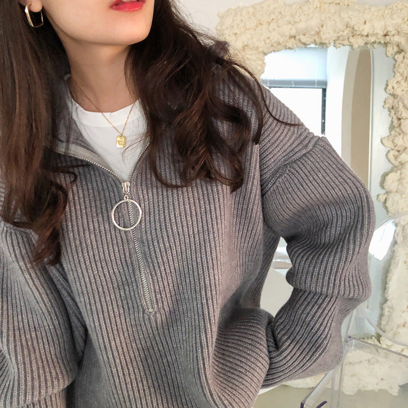 Damen Lässiger Pullover mit Reißverschluss Drune