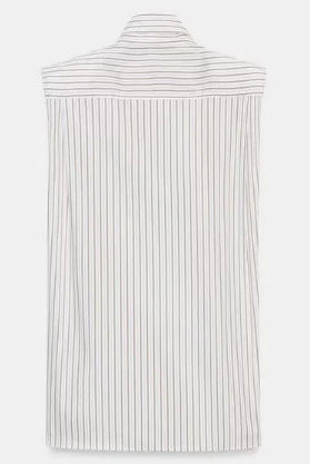 Damen Gestreifte Hemdbluse mit Stehkragen und Tunnelzug Drune