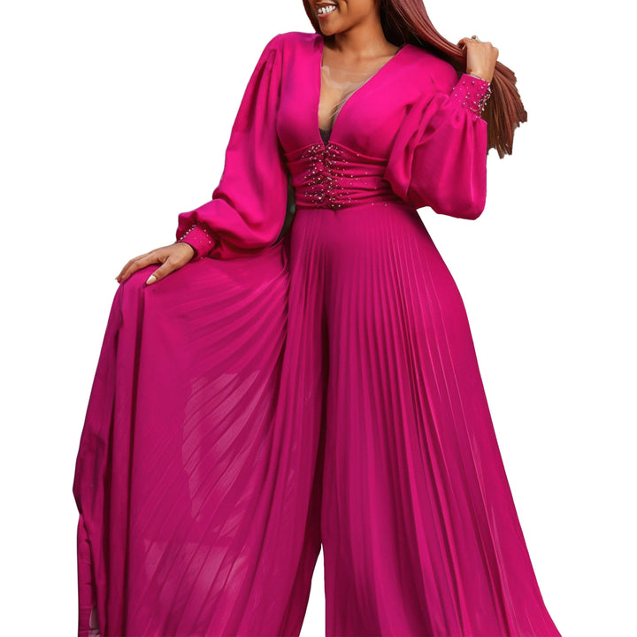 Damen eleganter Jumpsuit mit plissiertem Design und glitzernden Details Drune