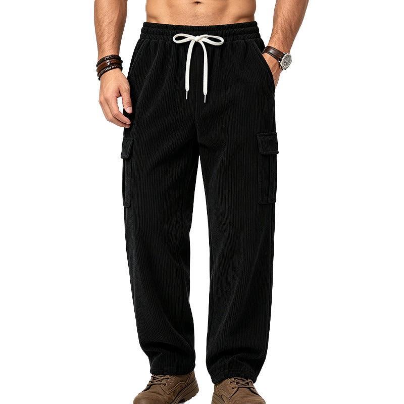 Herren Lässige Cord-Cargo-Hose mit elastischem Bund und Kordelzug Drune