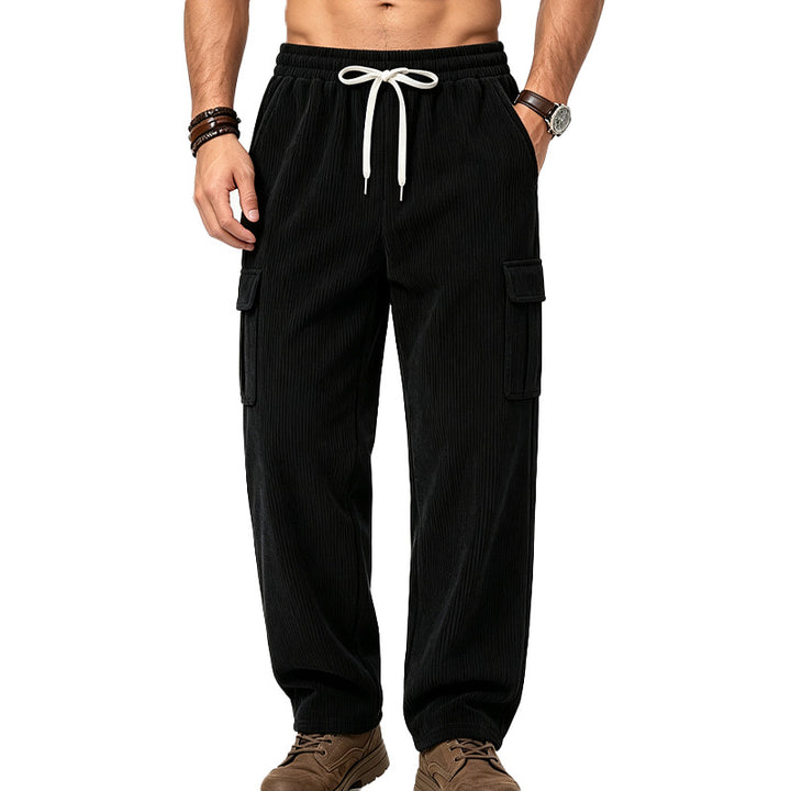 Herren Lässige Cord-Cargo-Hose mit elastischem Bund und Kordelzug Drune