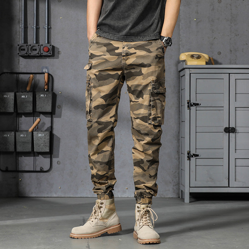 Herren Camouflage‑Cargo‑Jogginghose im Military‑Look mit Mehrfachtaschen und elastischem Knöchelabschluss Drune