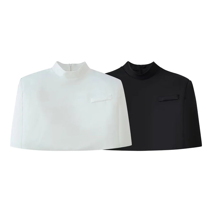 Damen nan kurzes Capelet-Top mit Stehkragen, verdecktem Rückenreißverschluss und minimalistischer Brustleiste Drune