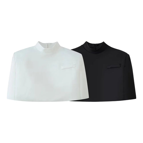 Damen nan kurzes Capelet-Top mit Stehkragen, verdecktem Rückenreißverschluss und minimalistischer Brustleiste Drune