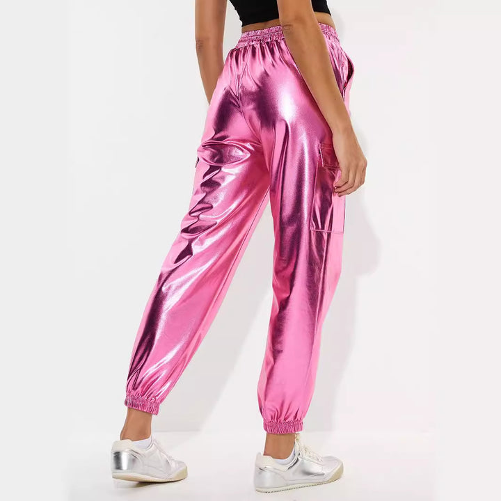 Damen sporty glänzende Freizeithose Drune