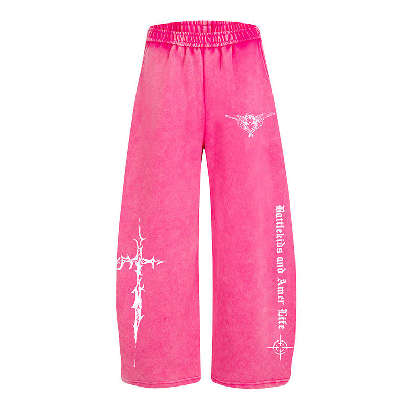 Damen Weite Lounge-Hose im Palazzo-Stil mit Elastikbund und Gothic-Print Drune