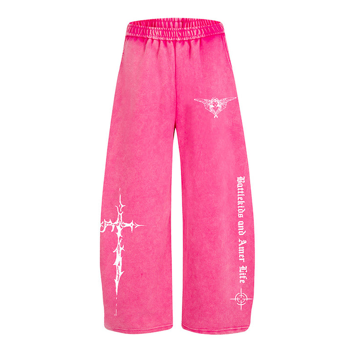 Damen Weite Lounge-Hose im Palazzo-Stil mit Elastikbund und Gothic-Print Drune
