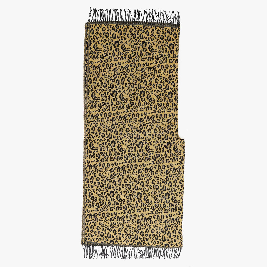 Damen Weichfallender Strick‑Überwurf im Leopardenjacquard mit Fransensaum Drune
