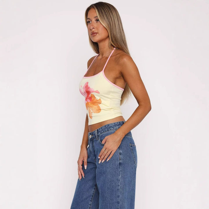 Damen Crop-Top mit floralem Druck und verstellbaren Trägern Drune