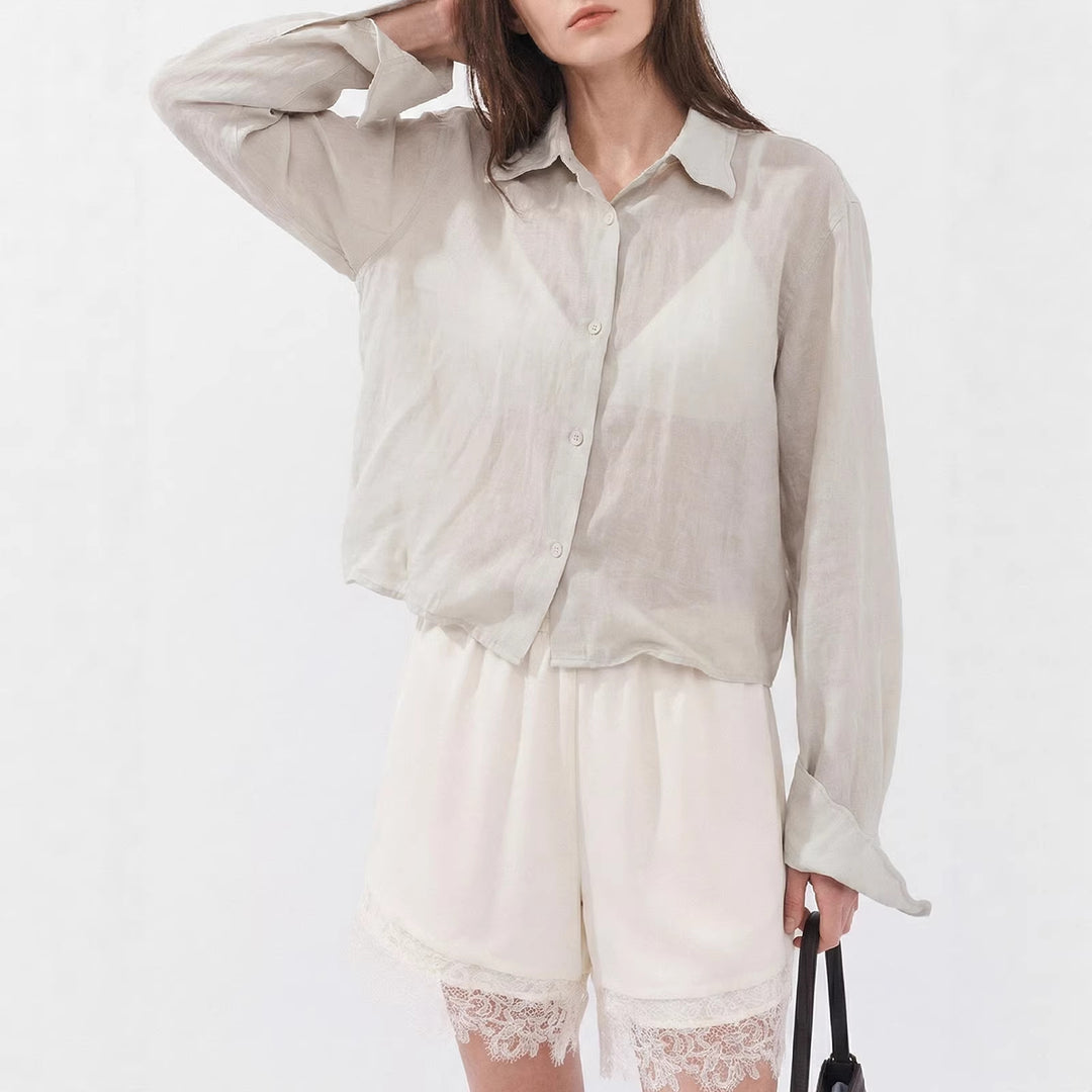 Damen Elegante und leichte Bluse mit Knopfdetails Drune