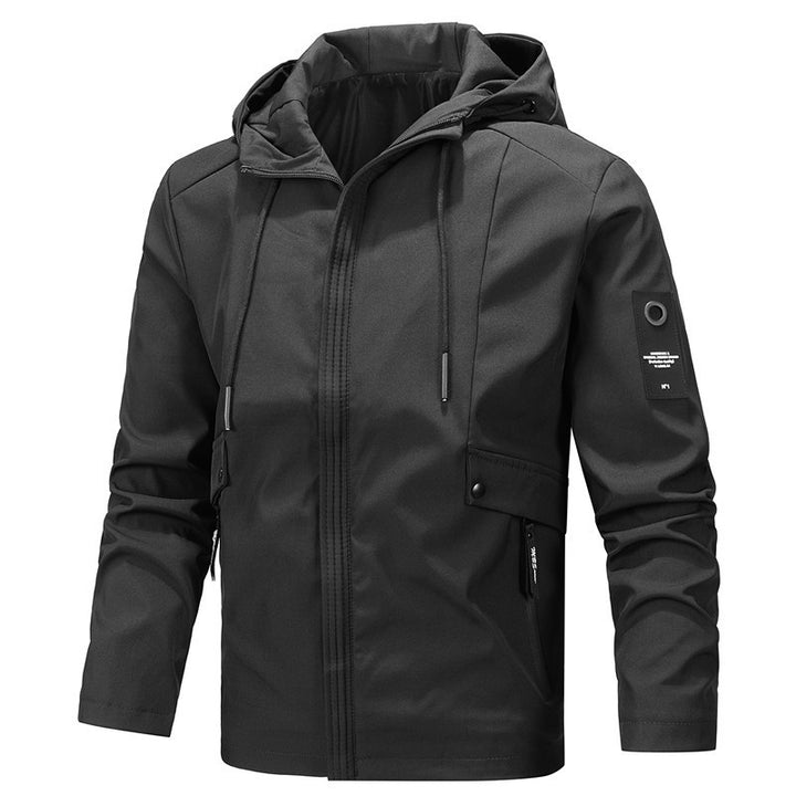 Herren Urbaner minimalistischer Softshell-Kapuzenblouson mit verdeckter Reißverschlussfront Drune