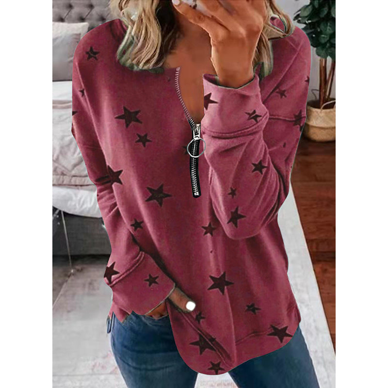 Damen Kapuzensweatshirt mit Reißverschluss und Sternenmuster Drune