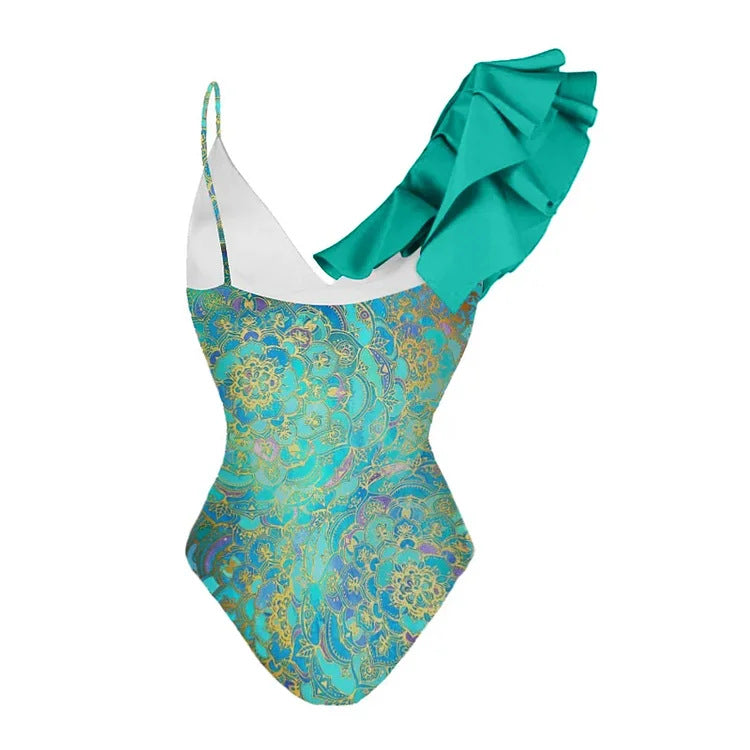 Damen Einteiler Badeanzug mit trendigem Volant-Design Drune