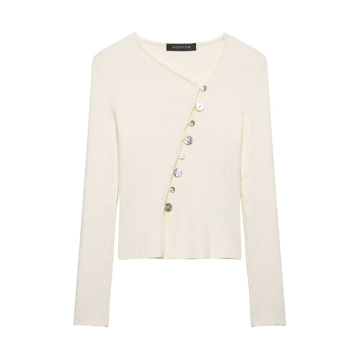Damen Asymmetrische Strickjacke mit diagonalem Knopfverschluss Drune