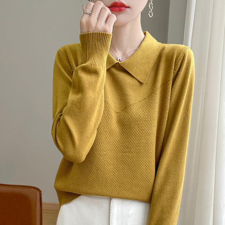 Damen Strickpullover mit Hemdkragen und strukturierter Vorderseite Drune