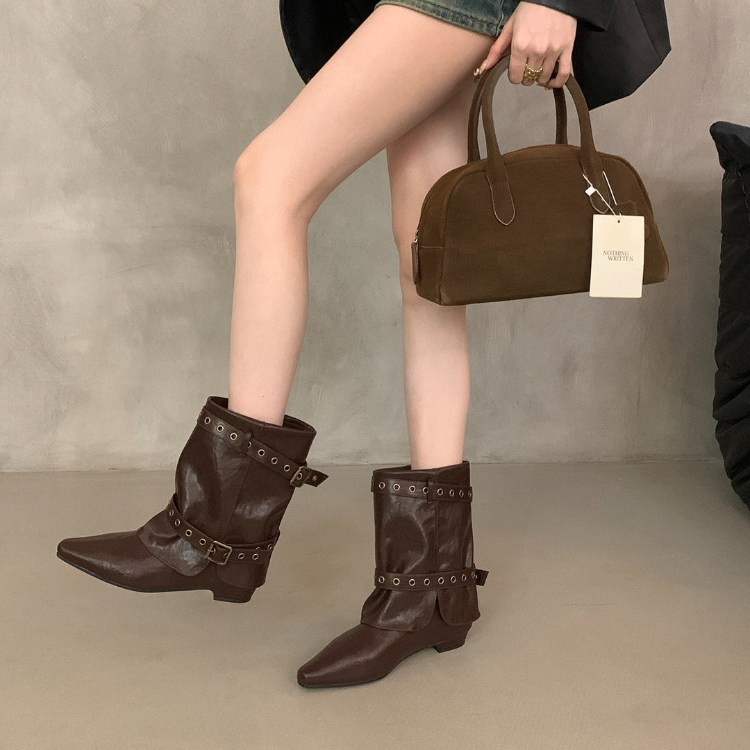 Damen Modische Ankle-Boots mit modischen Schnallen Drune