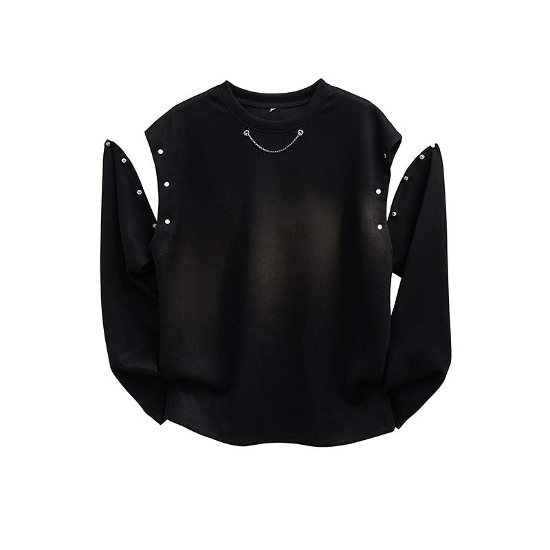 Damen Oversized Sweatshirt mit Ketten-Detail und Druckknopf-Ärmelöffnung Drune