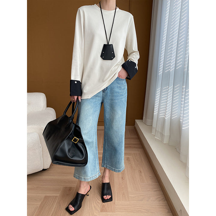Damen lässiges Langarmshirt mit kontrastierenden Manschetten Drune