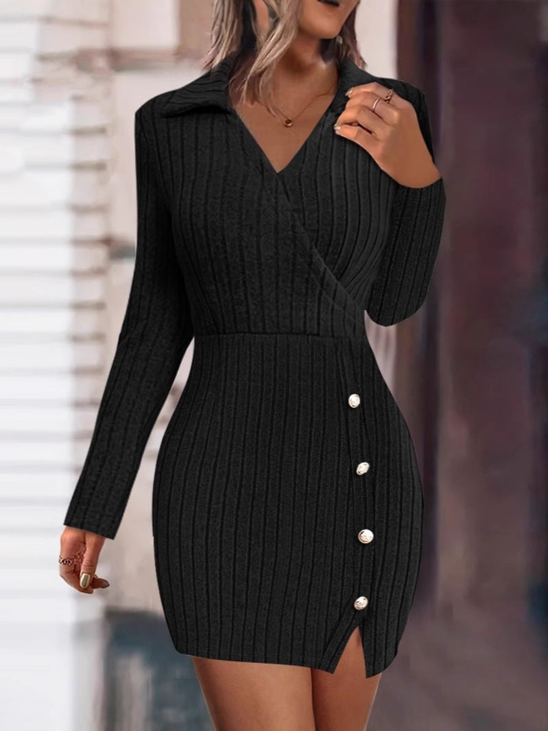 Damen Wickelkleid mit strukturiertem Design und eleganten Knopfdetails Drune