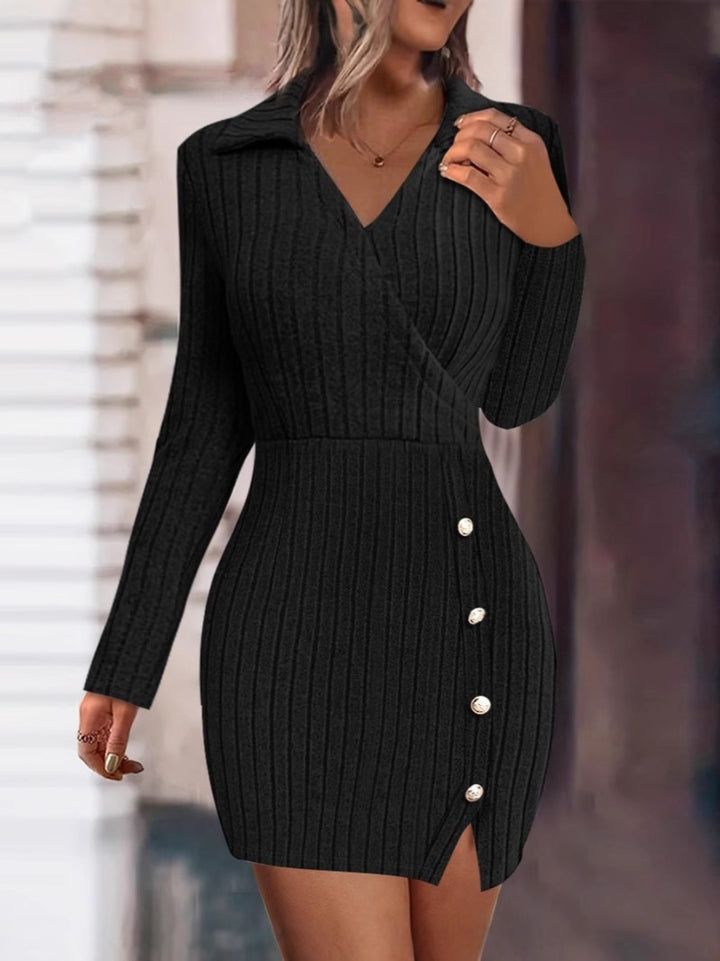 Damen Wickelkleid mit strukturiertem Design und eleganten Knopfdetails Drune