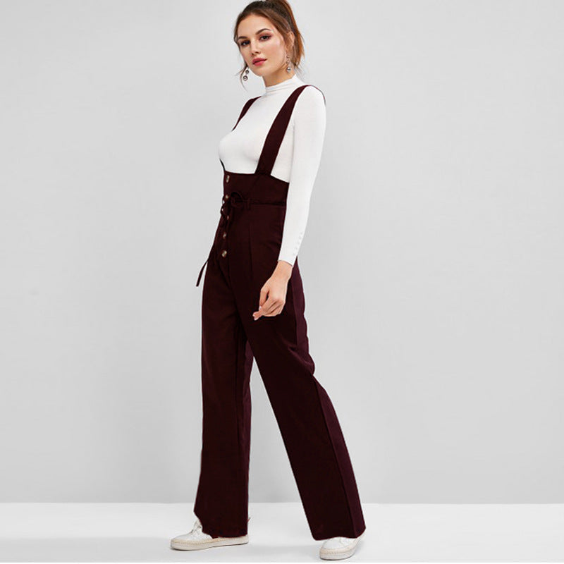 Damen Hochwertiger Jumpsuit mit blickdichten Trägern und Knopfdetail Drune