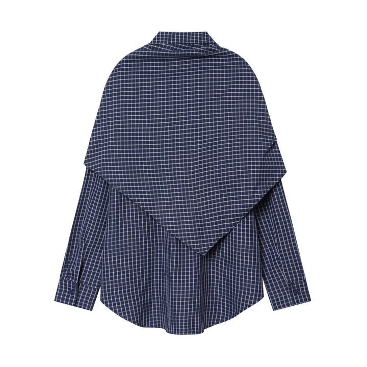 Damen Kariertes Oversize-Hemd mit großem Knotendetail und weitem Schulterumhang Drune