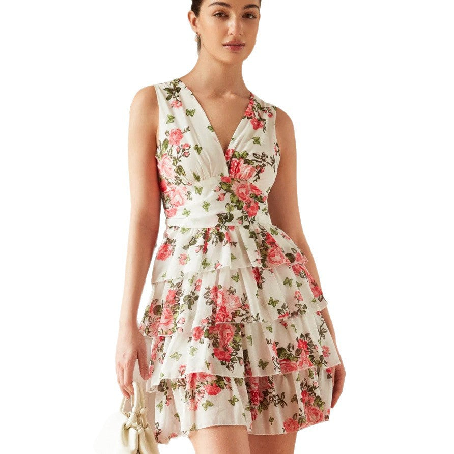 Damen Sommerliches Kleid mit Rüschen und floralem Muster Drune