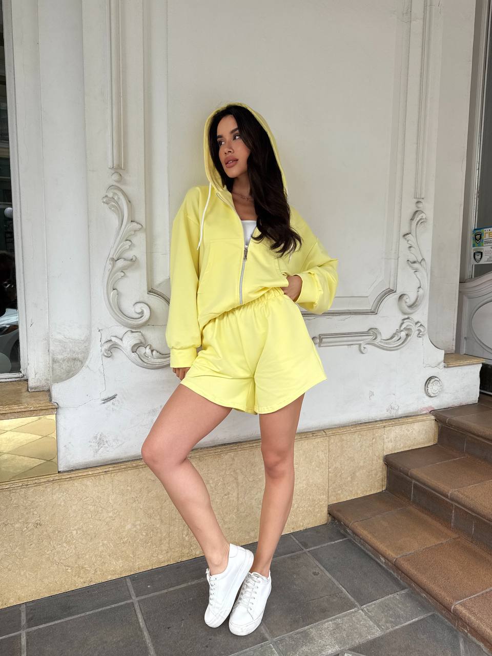 Damen lässiger Zip-Hoodie und Shorts-Set Drune