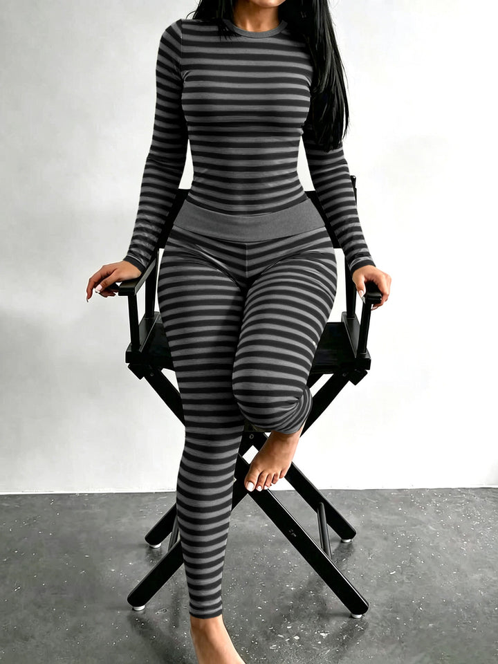 Damen Figurschmeichelndes Stretch-Lounge-Set mit Langarmtop und taillenhoher Leggings Drune