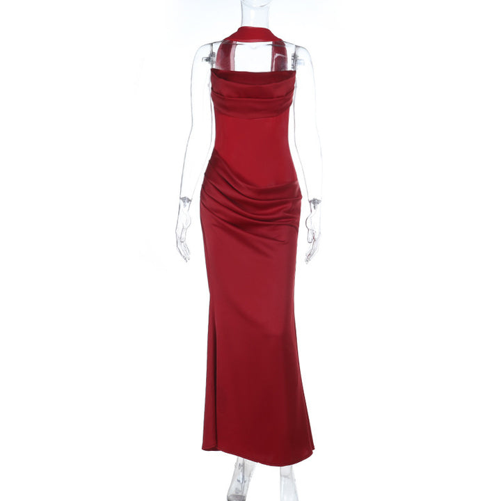 Damen elegantes Maxikleid mit raffiniertem Wasserfallausschnitt und figurbetontem Schnitt Drune