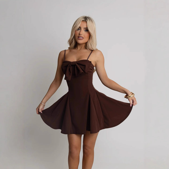 Damen Freizeitkleid mit dekorativem Schleifen-Detail und schwingendem Rock Drune