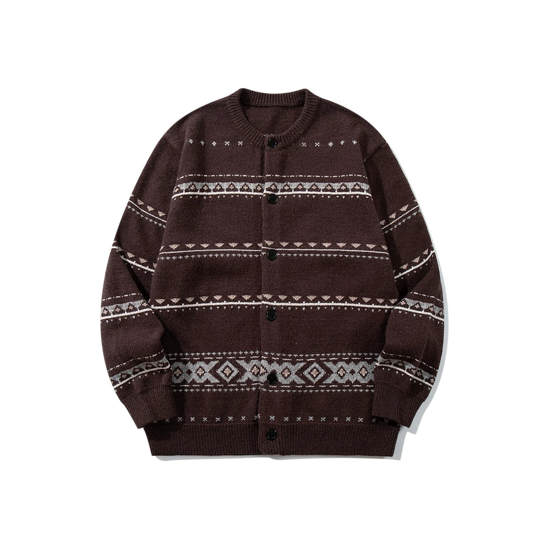 Unisex Strukturierte Jacquard-Strickjacke mit Rundhalsausschnitt, Oversize-Passform und Knopfleiste Drune