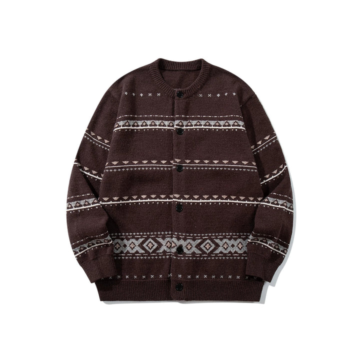 Unisex Strukturierte Jacquard-Strickjacke mit Rundhalsausschnitt, Oversize-Passform und Knopfleiste Drune