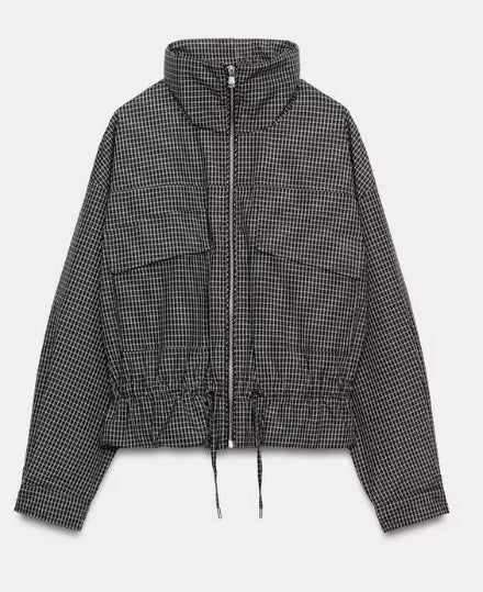 Damen Kurzjacke mit Taillenzug, Stehkragen und aufgesetzten Taschen Drune