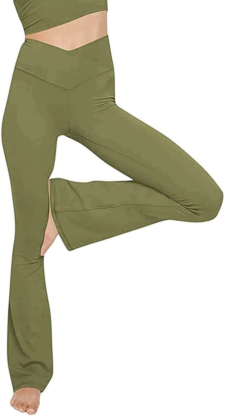 Damen nan taillenhohe Yogahose mit überkreuztem Bund und ausgestelltem Saum mit Schlitz Drune