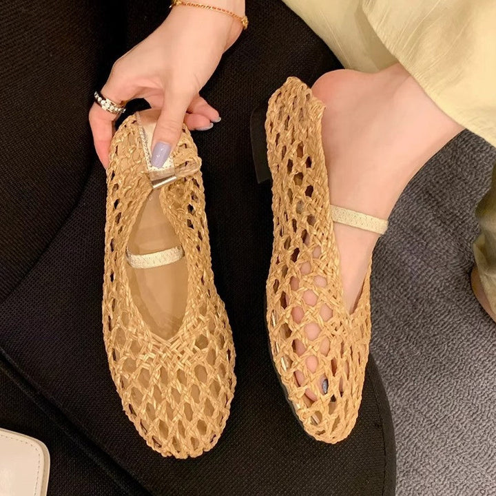 Damen Ballerina-Sandalen mit luftiger Netzstruktur und elastischem Riemen Drune