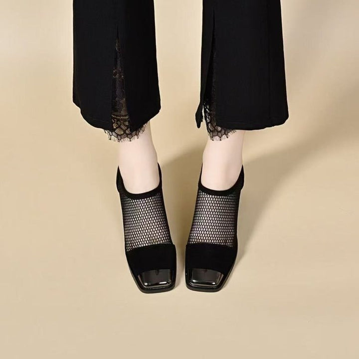 Damen Elegante Netz Pumps mit Blockabsatz Drune